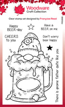Load image into Gallery viewer, Woodware Gnome Stamps- Beer Gnome, Three Gnomes, Tall Tree, Frosted Baubles, Loving Snowman, Christmas Tree, Gnome Gift, Flower Power, Garden, Wizard, Bee, Forest