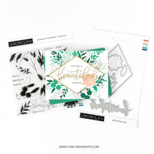 Load image into Gallery viewer, Concord and 9th Turnabouts- Botanical, Leafy Layers Die, Candy Striped Background, Birdie Talk