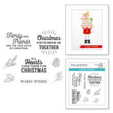 Load image into Gallery viewer, Spellbinders Holiday Tis the Season, Be Merry Dancing Gnome, Shopping Spree, Bottle Brush Trees, Special Delivery Car, Christmas Blooms, Embossing Folder