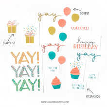 Load image into Gallery viewer, Concord & 9th Yay for Birthdays Stamp Die Combo