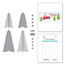 Load image into Gallery viewer, Spellbinders Holiday Tis the Season, Be Merry Dancing Gnome, Shopping Spree, Bottle Brush Trees, Special Delivery Car, Christmas Blooms, Embossing Folder