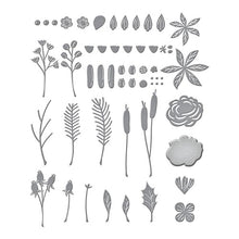 Load image into Gallery viewer, Spellbinders Holiday Tis the Season, Be Merry Dancing Gnome, Shopping Spree, Bottle Brush Trees, Special Delivery Car, Christmas Blooms, Embossing Folder