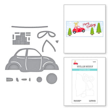 Load image into Gallery viewer, Spellbinders Holiday Tis the Season, Be Merry Dancing Gnome, Shopping Spree, Bottle Brush Trees, Special Delivery Car, Christmas Blooms, Embossing Folder