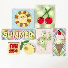 Load image into Gallery viewer, Foundations Decor Tiered Tray Summer, S'mores, Winter, Spooky, Blessed, USA 4th, Farm Fresh, Kisses, Easter