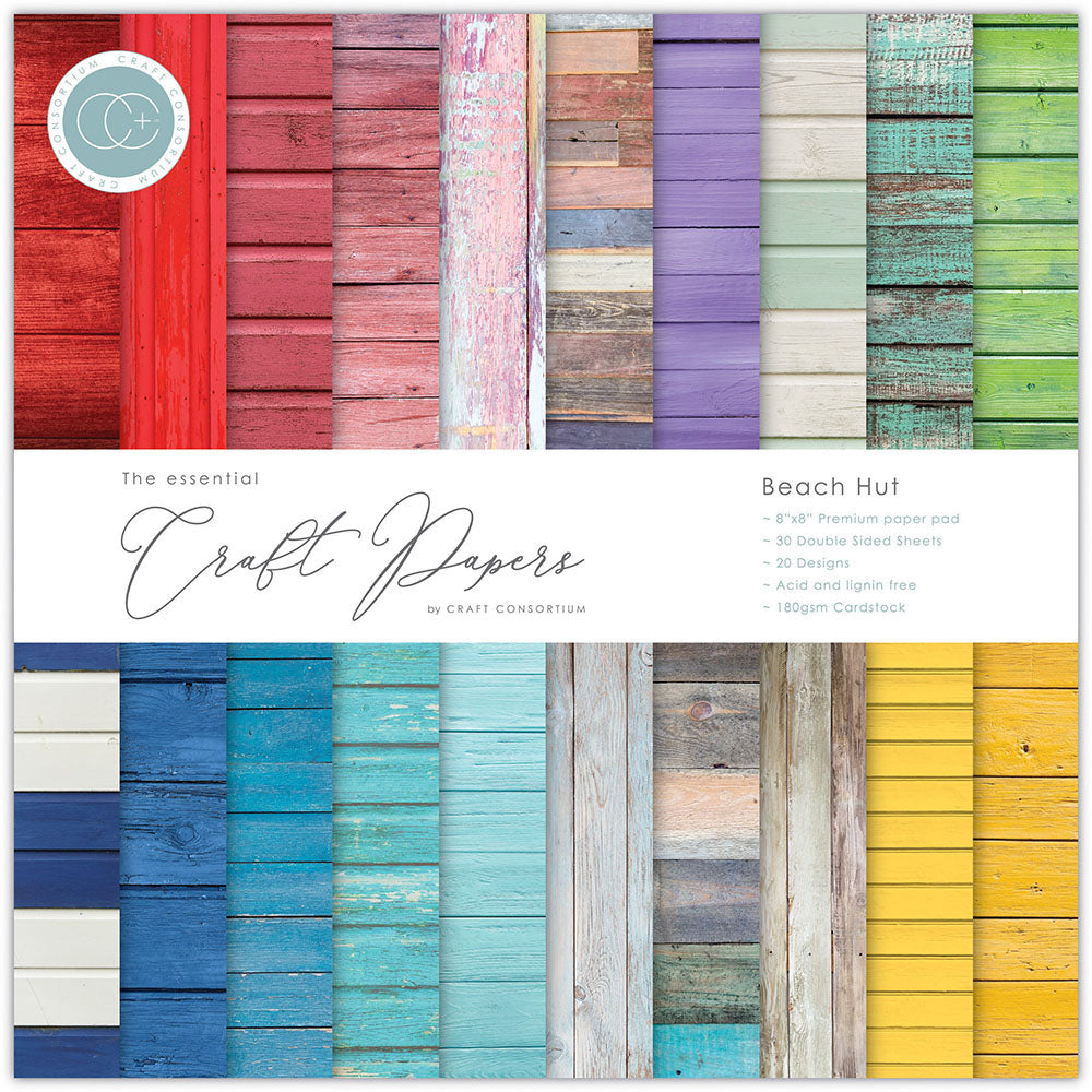 Craft Consortium 8x8 Paper Pads- Candy, Beach Huts, Ocean, Vivid, Grunge Light, Metal Textures