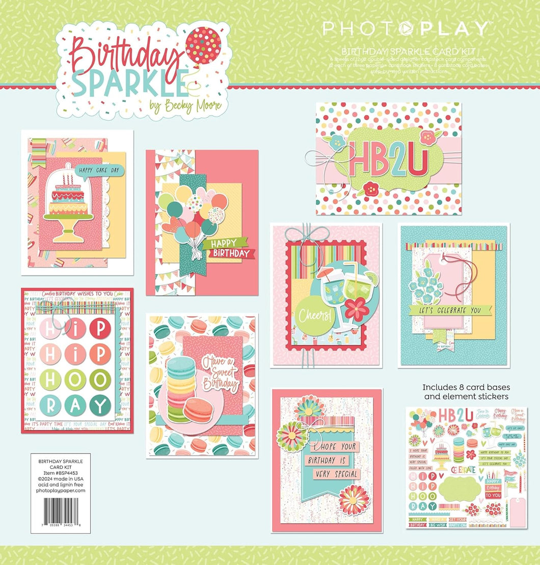 Photoplay Birthday Sparkle Card Kit, Collection Pack, Variety Card Stock, Ephemera, Card Kit Sticker Sheet