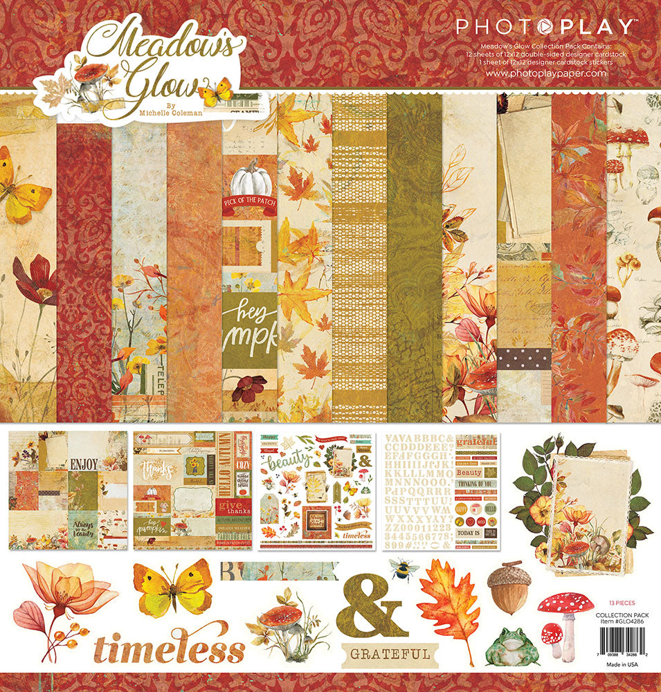 Photoplay MEADOW'S GLOW Collection Paper Pack, Ephemera, Variety Cardstock Pack