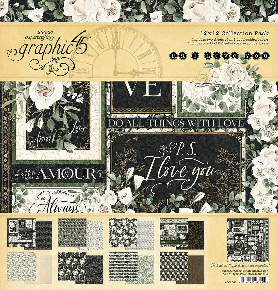 Graphic 45 PS I Love You Collection Kit, Patterns & Solids & Ephemera