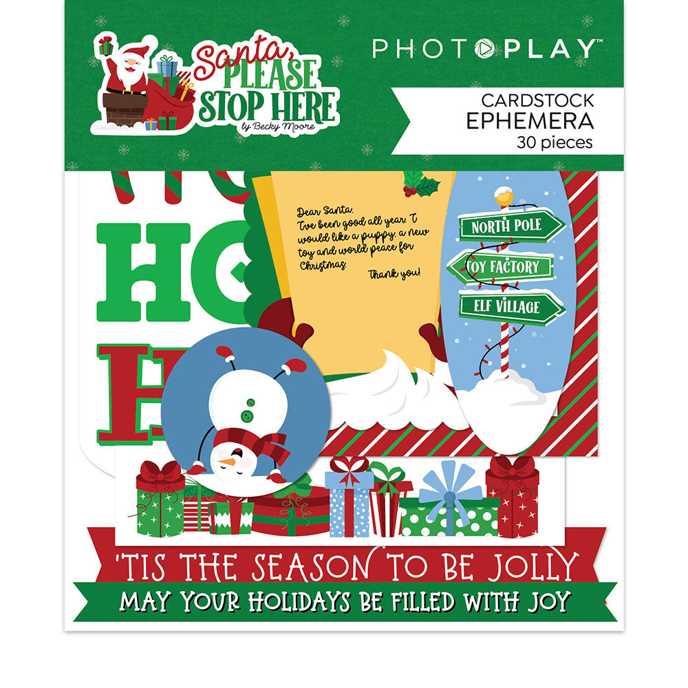 Photoplay SANTA PLEASE STOP HERE Collection Pack, Ephemera, Card Kit, Card Kit Stickers