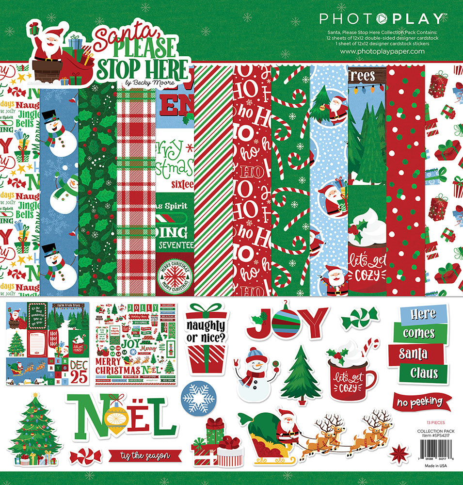 Photoplay SANTA PLEASE STOP HERE Collection Pack, Ephemera, Variety Cardstock Pack, Card Kit, Card Kit Stickers