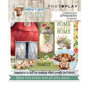 Photoplay WILLOW CREEK HIGHLANDS Collection Paper Pack, Ephemera, Variety Cardstock Pack, Element Stickers
