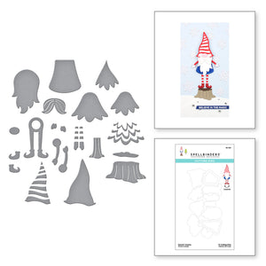Spellbinders Holiday Tis the Season, Be Merry Dancing Gnome, Shopping Spree, Bottle Brush Trees, Special Delivery Car, Christmas Blooms, Embossing Folder