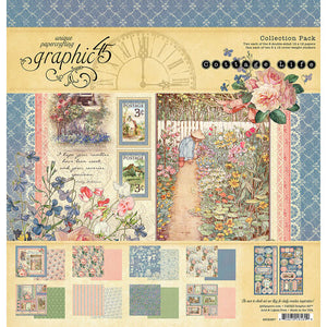 Graphic 45 -Cottage Life Collection 12 x 12 Collection Pack, Stamps, Journaling Cards, Ephemera, 8x8 Paper Pad