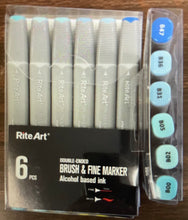Load image into Gallery viewer, Rite Art Alcohol Markers 6 Pack- Blues, Greens, Reds, Purples, Skin, Pink
