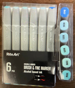 Rite Art Alcohol Markers 6 Pack- Blues, Greens, Reds, Purples, Skin, Pink