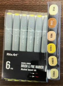 Rite Art Alcohol Markers 6 Pack- Blues, Greens, Reds, Purples, Skin, Pink